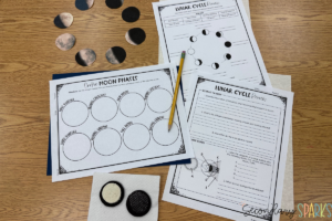 oreo moon phases lab with oreos and paper clip art of lunar phases