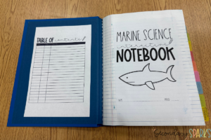 table of contents and marine science interactive notebook cover