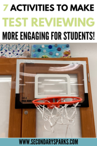Basketball hoop attached to science classroom cabinet to be used for science review games