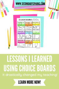 colorful choice menu on colorful cardstock with markers and notebook