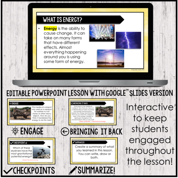 energy transformations lesson guided notes and assessments for middle school physical science