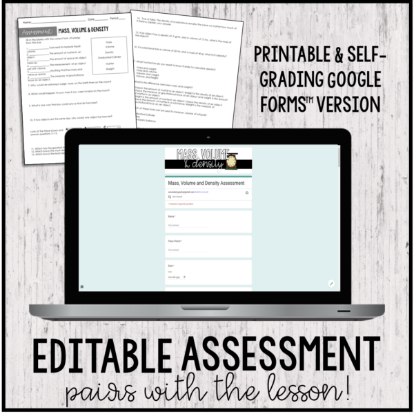 measuring matter lesson guided notes and assessment for middle school physical science