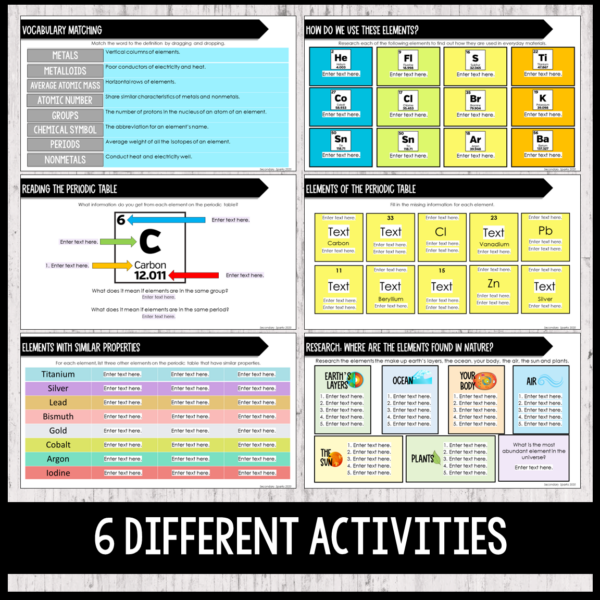periodic table activities for middle school physical science or matter unit