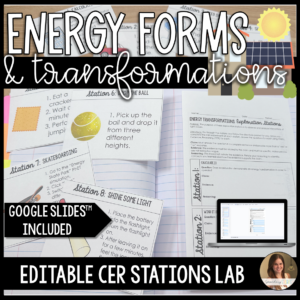 Energy Transformations stations CER Lab for middle school science