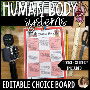 Human body systems choice board