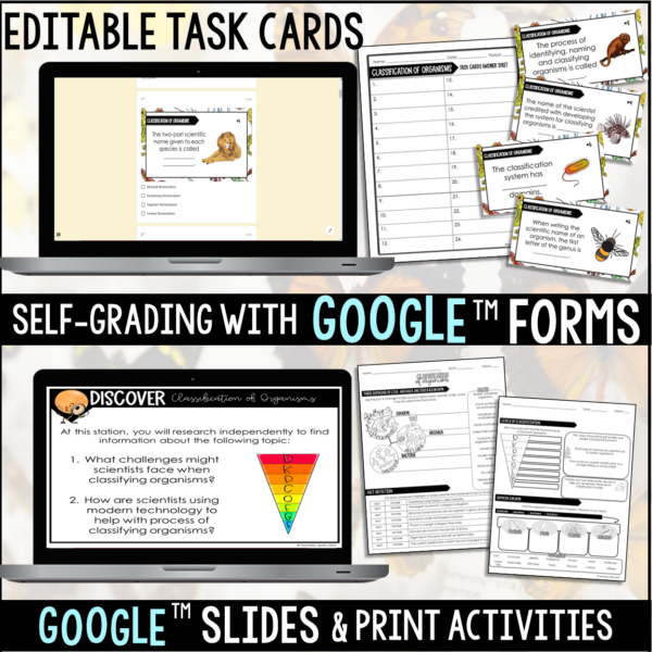 taxonomy unit task cards google activities