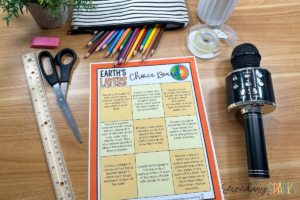 earths layers activities choice board