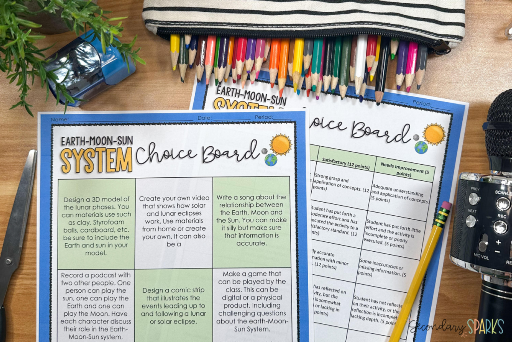Build engaging middle school science lessons with choice boards.