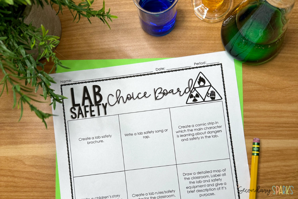 Try using choice boards with your students to teach lab safety.