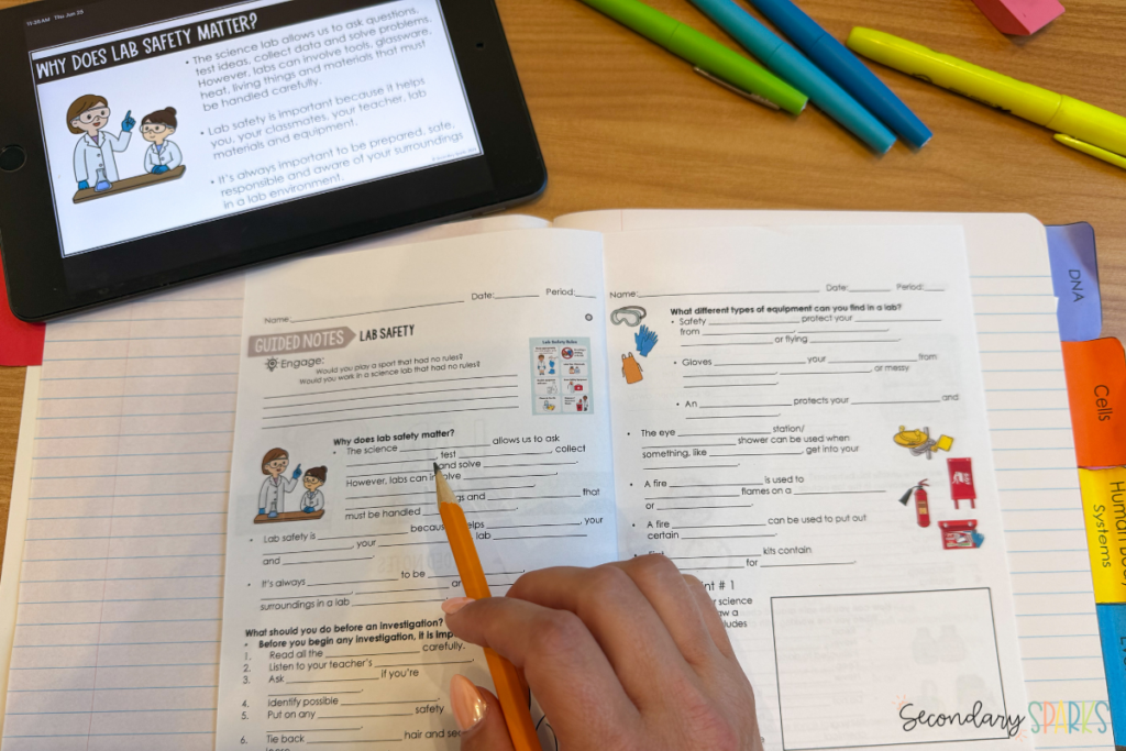 using guided notes to teach middle school lab safetly
