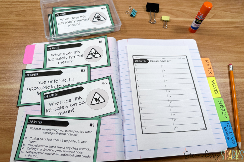 task cards in middle school science