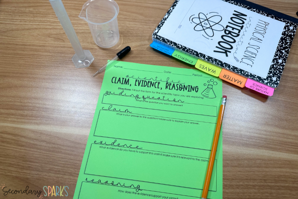 CER template in middle school science