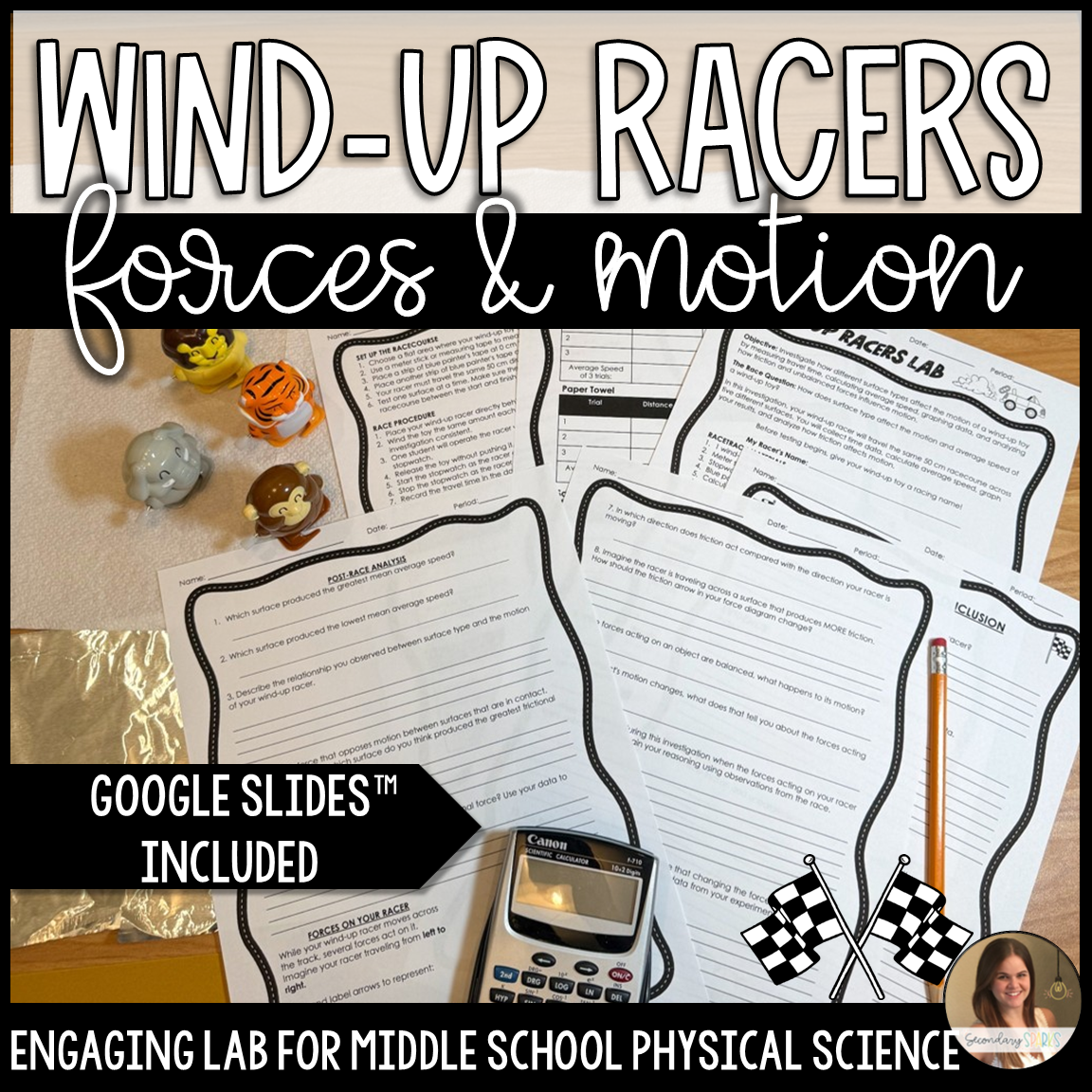 Wind-Up Racers Lab - Forces & Motion - Speed Friction & Newton's Laws - Editable