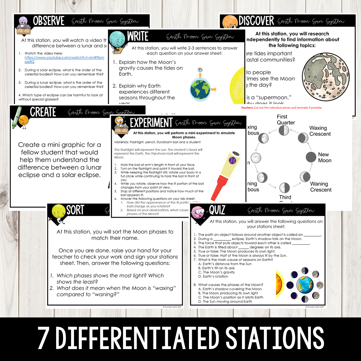 Earth Moon Sun Systems Stations Activities - Editable - Moon Phases Tides & More - Image 3