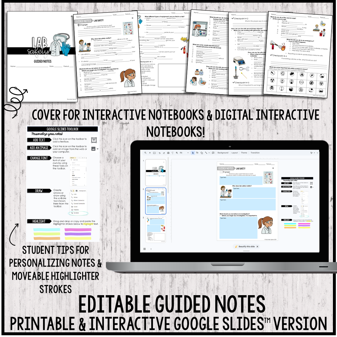 Lab Safety Lesson Guided Notes and Assessment - Editable - Equipment & Symbols - Image 4