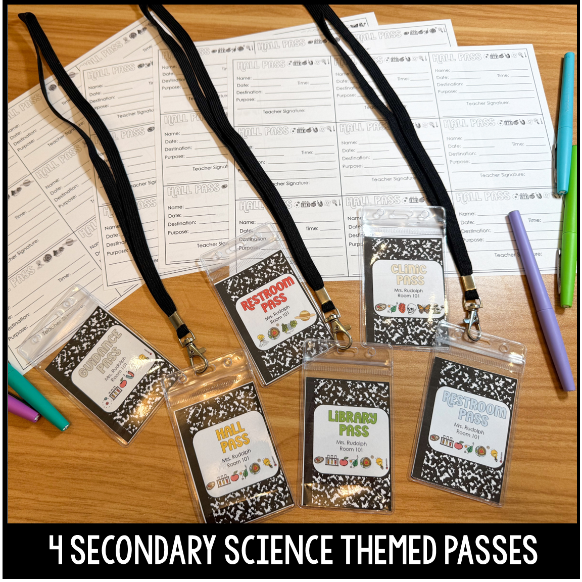 Editable Secondary Science Classroom Pass System - Hall Passes & Sign Out Sheet - Image 2