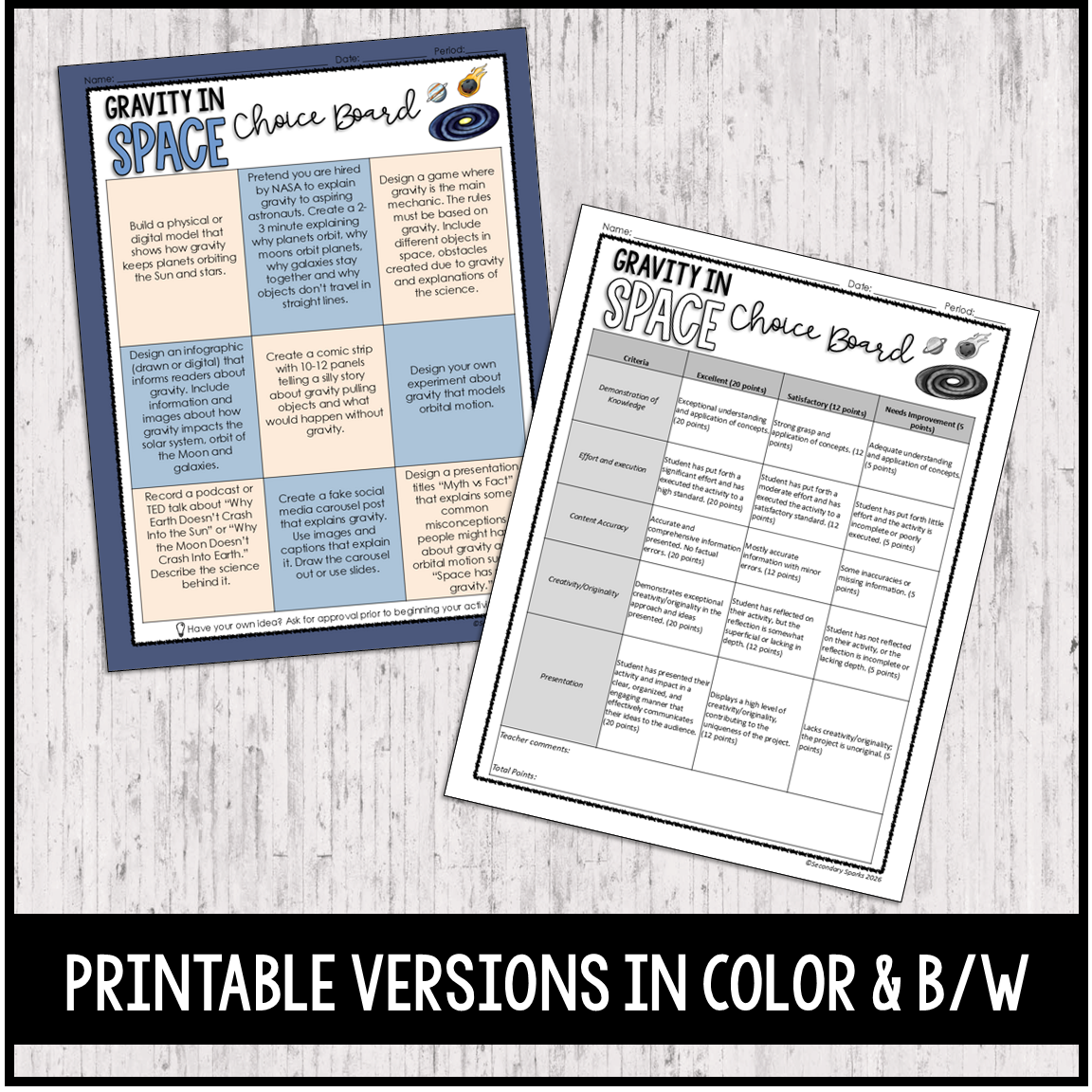The Role of Gravity in Space Choice Board Project - Editable & Google Slides™ - Image 2