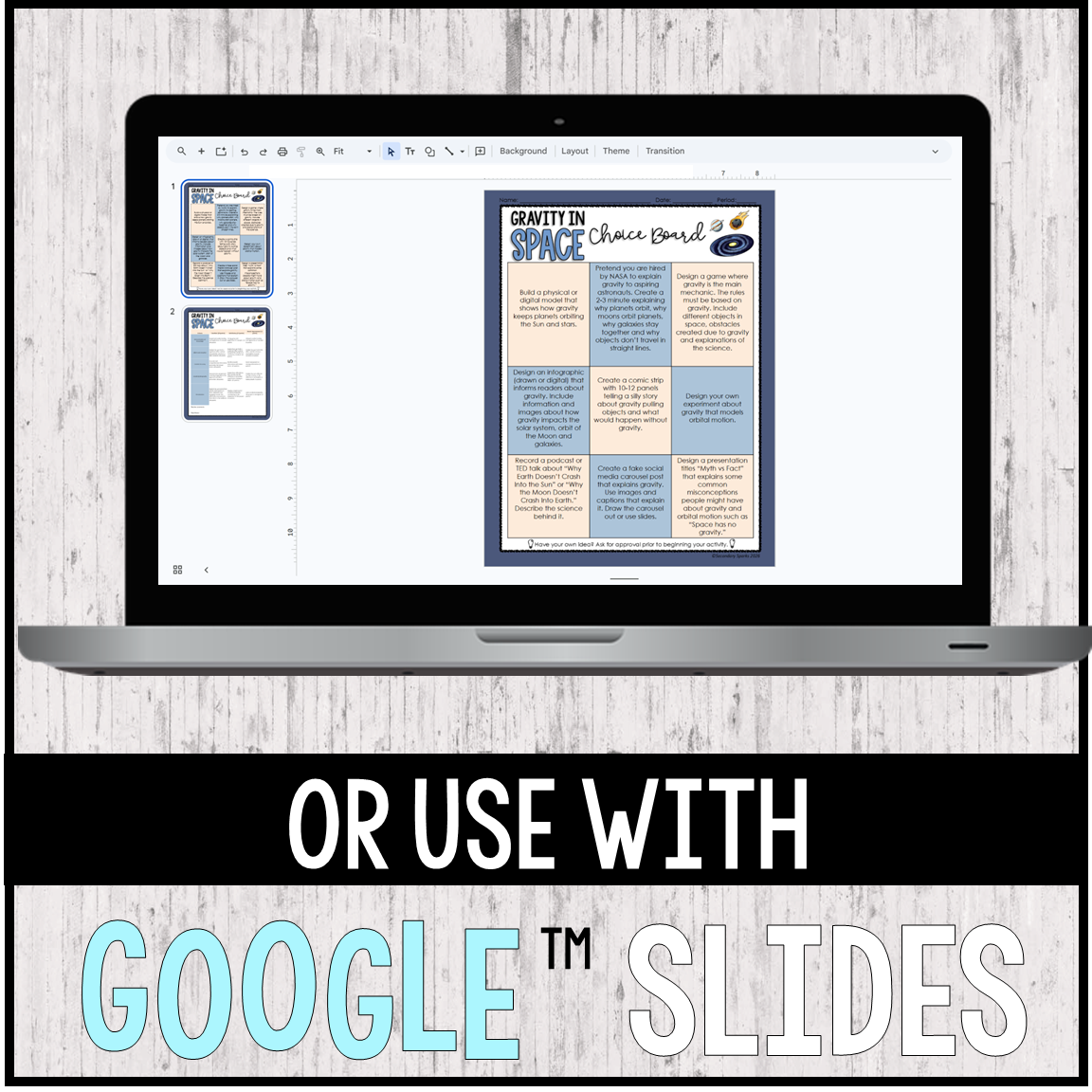 The Role of Gravity in Space Choice Board Project - Editable & Google Slides™ - Image 3