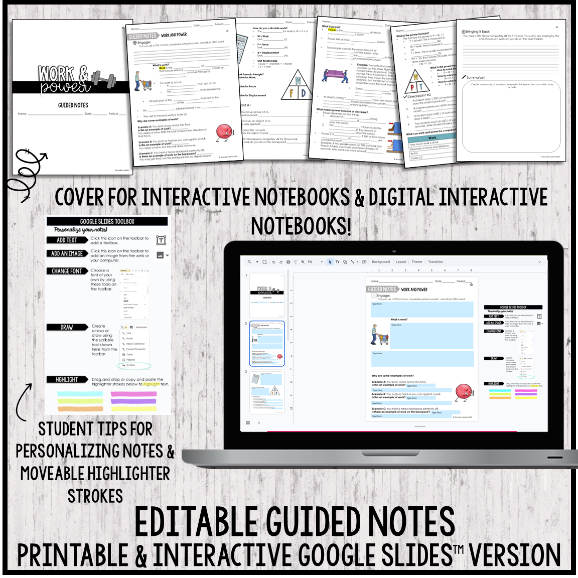 Work and Power Lesson Guided Notes and Assessment - Editable - SC.912.P.10.3 - Image 3